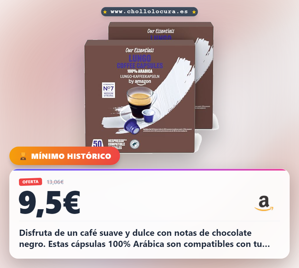 Aprovecha 100 cápsulas de café Lungo Nespresso tostado medio compatibles con máquina y con sello Rainforest Alliance