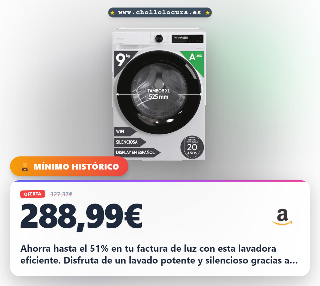 Aprovecha la lavadora Candy ProWash 9kg. Consigue limpieza eficaz y ahorro energético con Wi-Fi y motor Inverter al mejor precio.