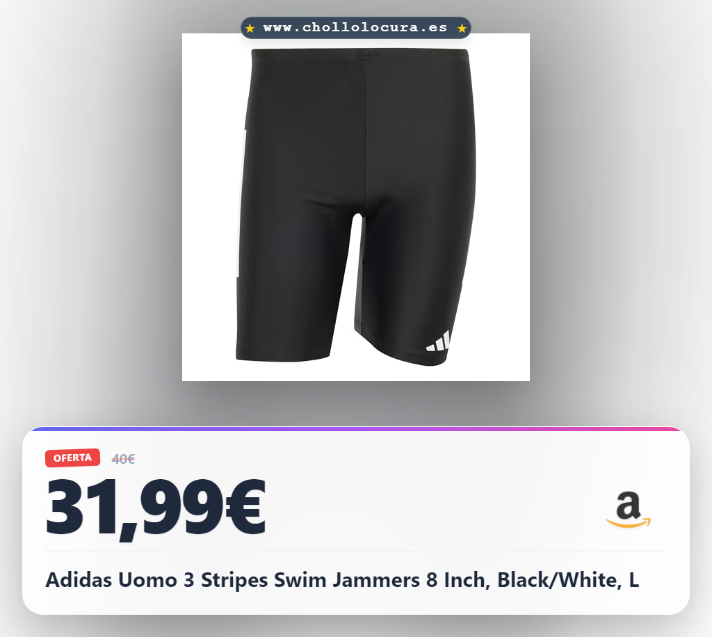 Adidas Uomo 3 Stripes Swim Jammers 8 Inch, Black/White, L