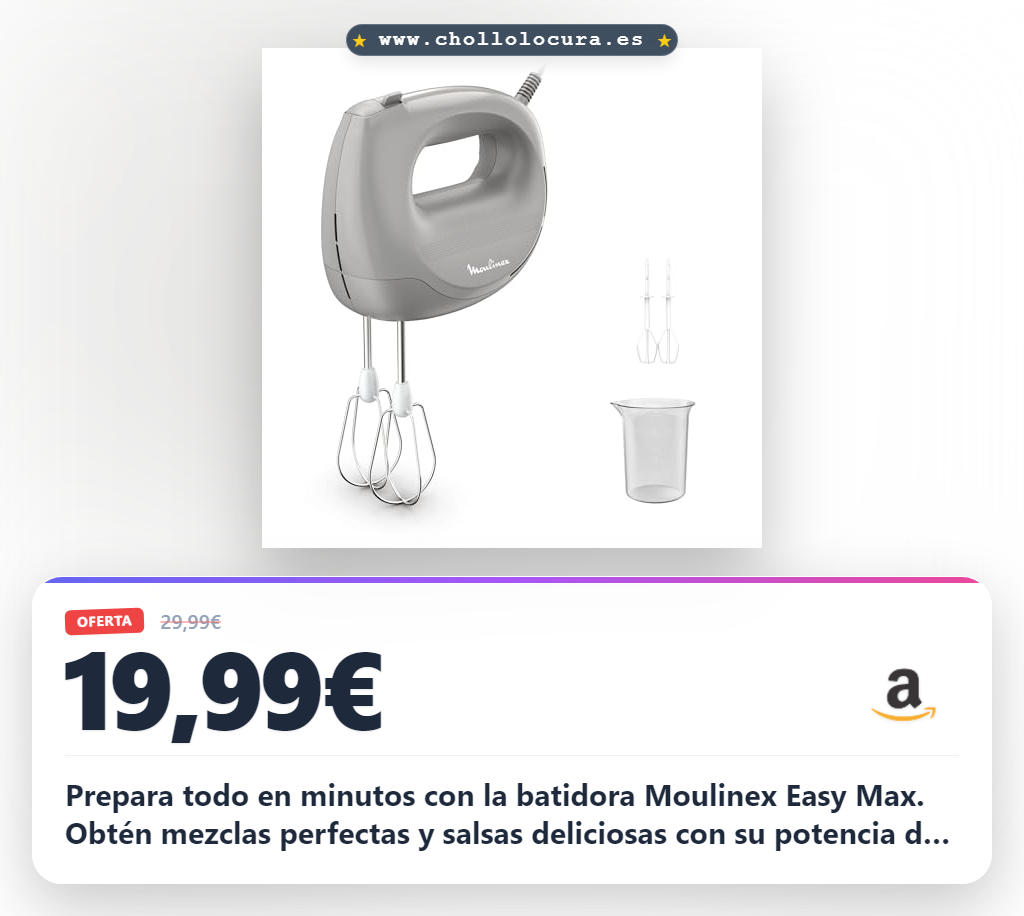 Consigue batidora amasadora Moulinex Easy Max 300W para mezclas homogéneas y salsas en segundos