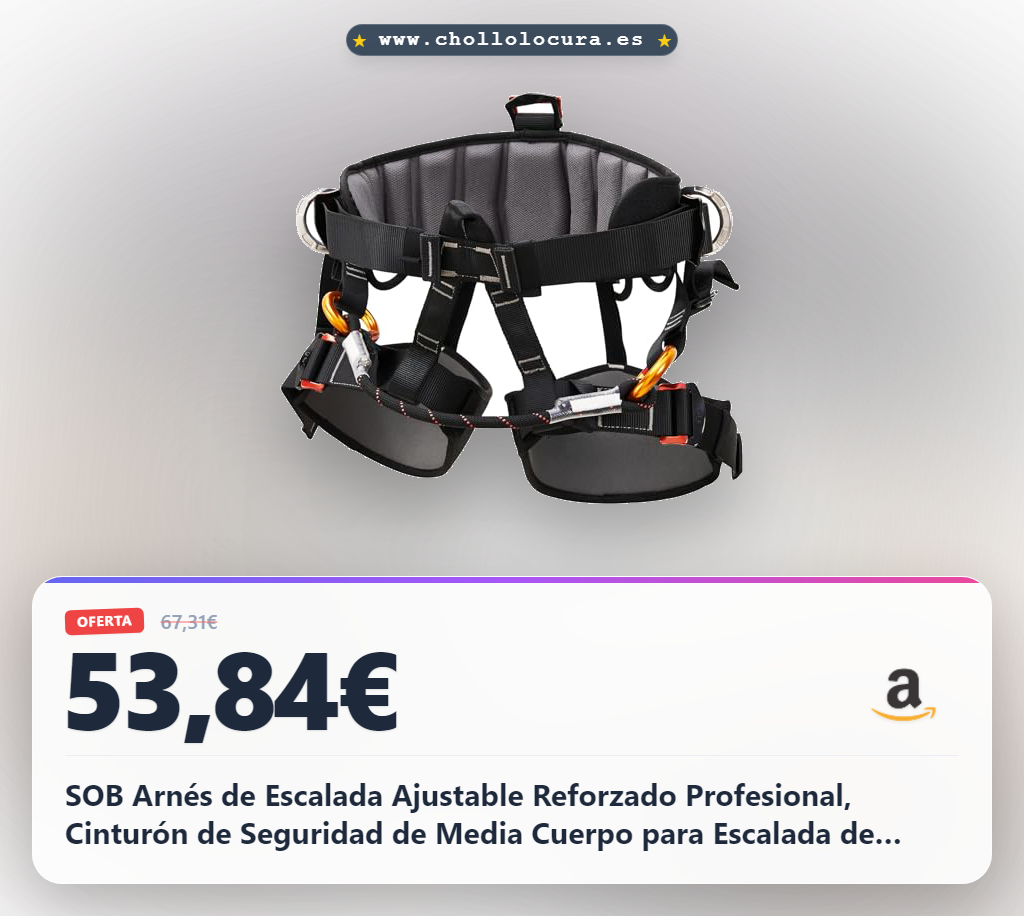 SOB Arnés de Escalada Ajustable Reforzado Profesional, Cinturón de Seguridad de Media Cuerpo para Escalada de Árboles, Rescate de Incendios, Espeleología, Escalada en Roca y Rápel