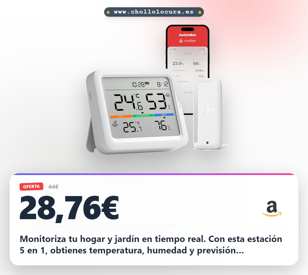 Aprovecha la estación meteorológica SwitchBot 5 en 1 con sensor exterior inalámbrico y previsión del tiempo en oferta