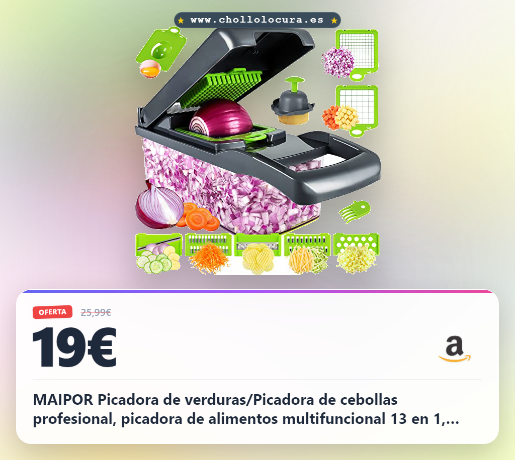 MAIPOR Picadora de verduras/Picadora de cebollas profesional, picadora de alimentos multifuncional 13 en 1, cortadora de verduras de cocina con 8 cuchillas, picadora de zanahorias y ajos con