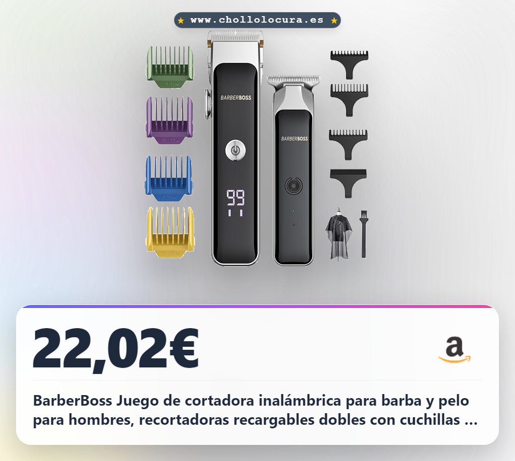 BarberBoss Juego de cortadora inalámbrica para barba y pelo para hombres, recortadoras recargables dobles con cuchillas de cerámica, velocidad ajustable, esfera de precisión