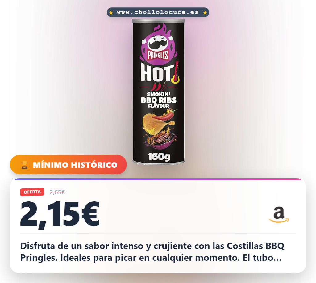 Aprovecha las Costillas BBQ Pringles Hot Smokin' Sabor intenso y crujiente en oferta histórica