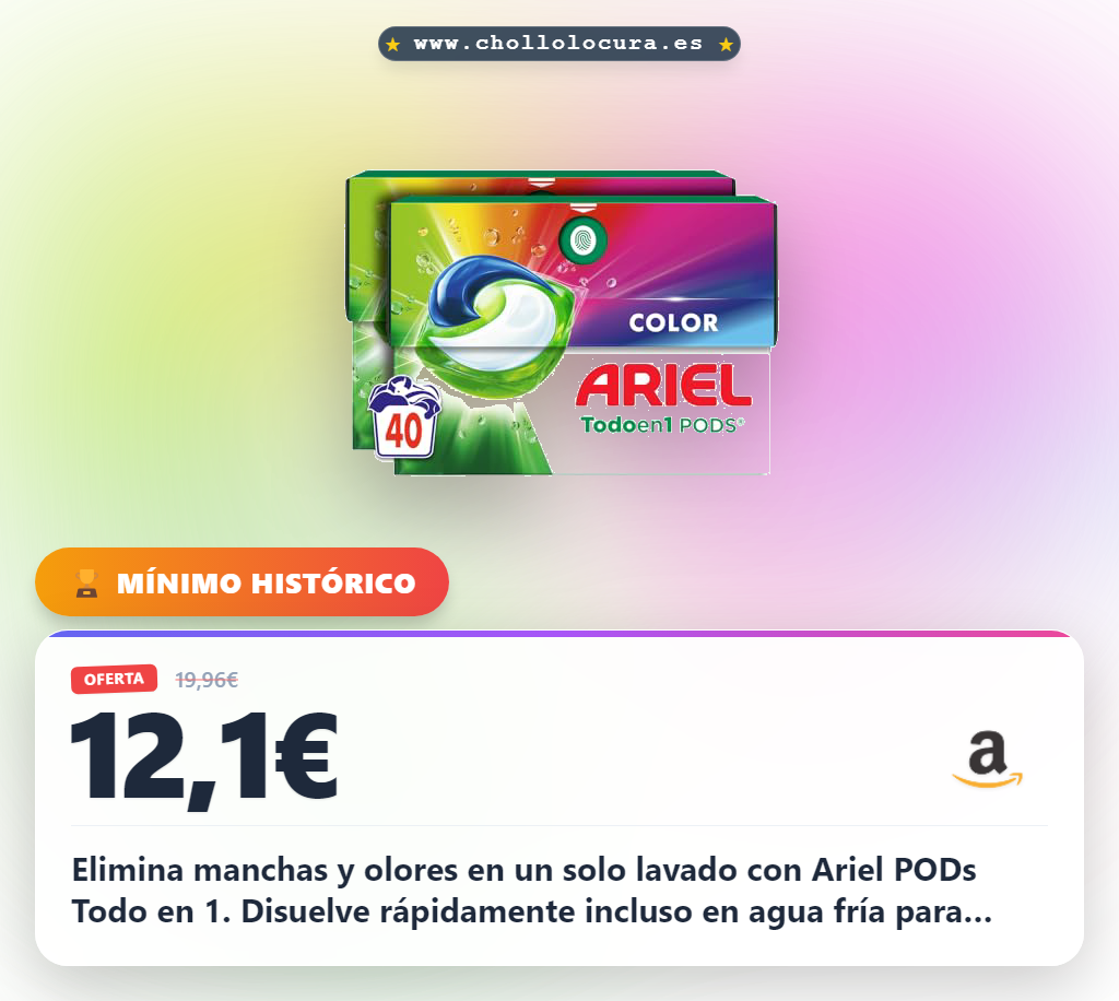 Aprovecha Ariel PODS Todo en 1 para eliminar manchas y olores en un solo lavado a precio de chollo