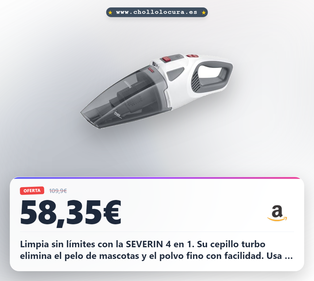 Consigue la aspiradora SEVERIN 4 en 1 sin cable para coche y mascotas. Potencia y limpieza total al mejor precio.