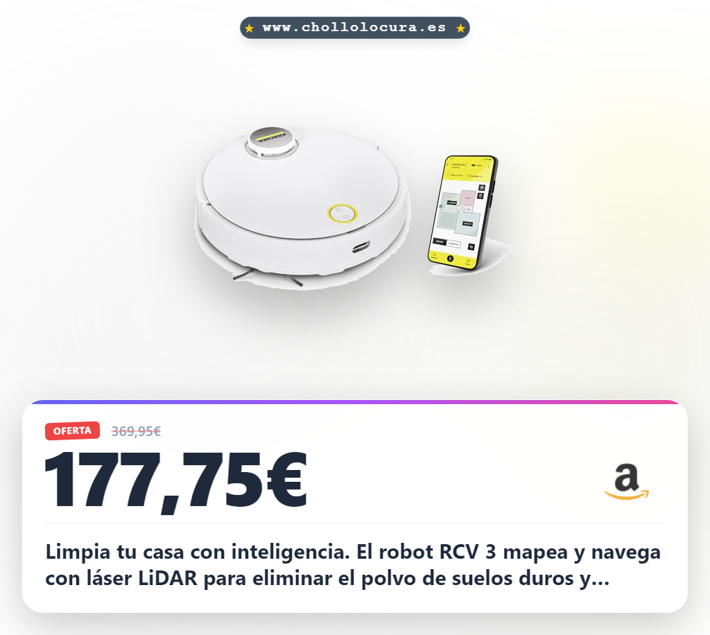 Aprovecha el robot aspirador Kärcher RCV 3 con navegación LiDAR y estación de carga en oferta histórica