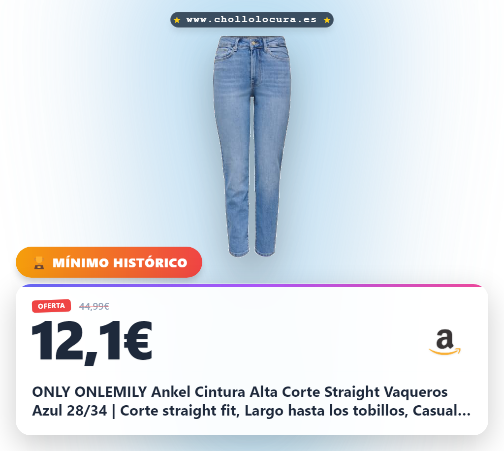 ONLY ONLEMILY Ankel Cintura Alta Corte Straight Vaqueros Azul 28/34 | Corte straight fit, Largo hasta los tobillos, Casual, Proceso suave a una temperatura máxima de 40°C