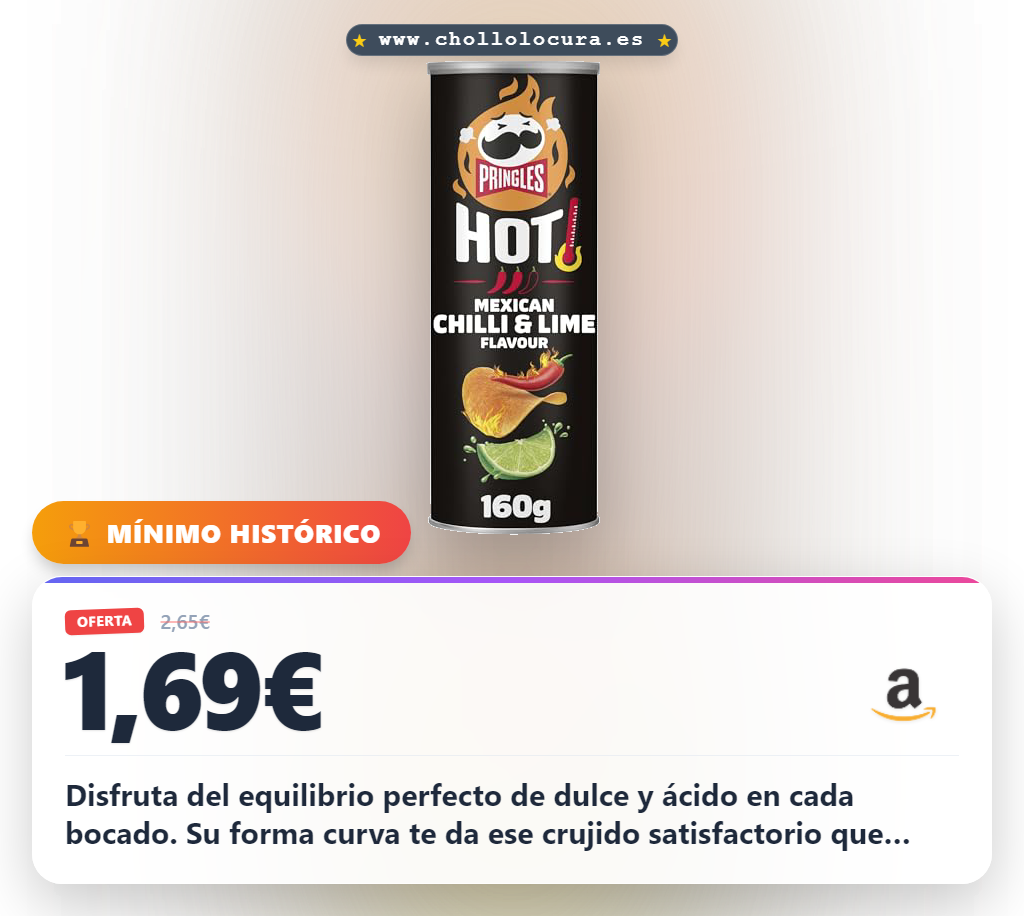 Disfruta el equilibrio dulce y ácido de Pringles Hot Chili Lime con forma curva en oferta