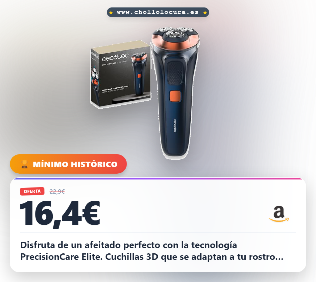 Consigue la afeitadora rotativa Cecotec PrecisionCare Elite con cabezal 3D y autonomía de 90min en oferta
