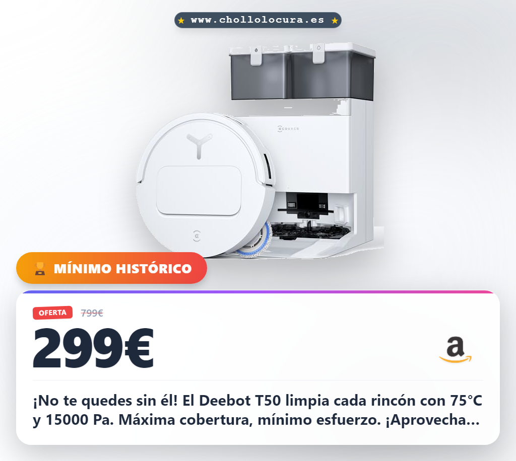 Descubre el robot ECOVACS Deebot T50 Omni Gen2 con 15000 Pa y fregado a 75°C en oferta histórica