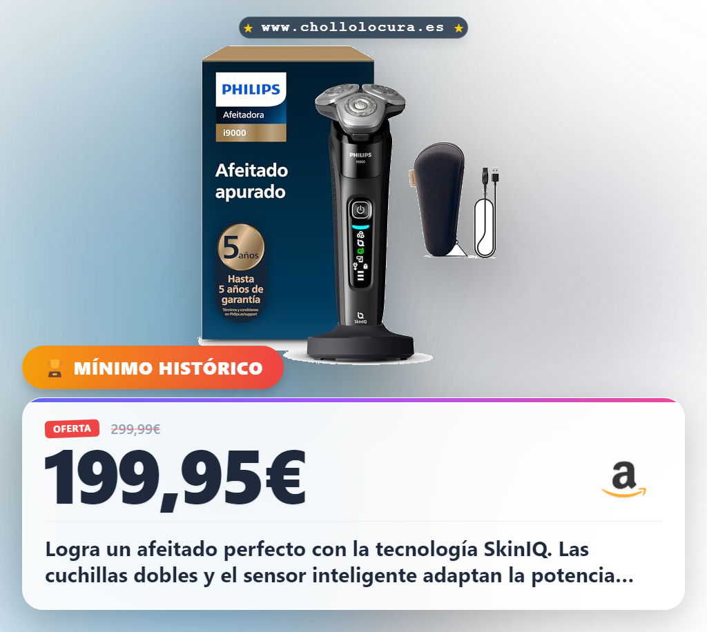 Consigue la afeitadora eléctrica Philips i9000 con tecnología SkinIQ y 72 cuchillas al mejor precio