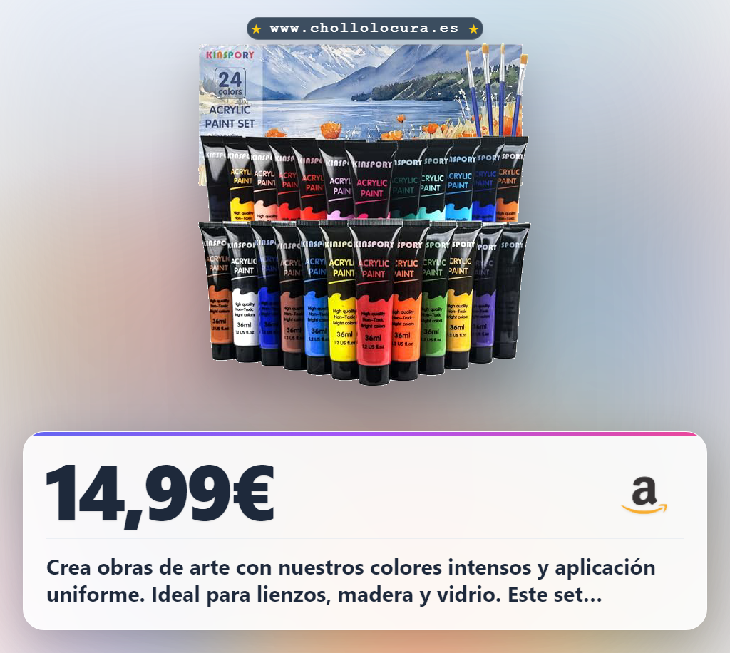 Aprovecha la pintura acrílica KINSPORY con 24 colores y 4 pinceles para crear arte en casa al mejor precio