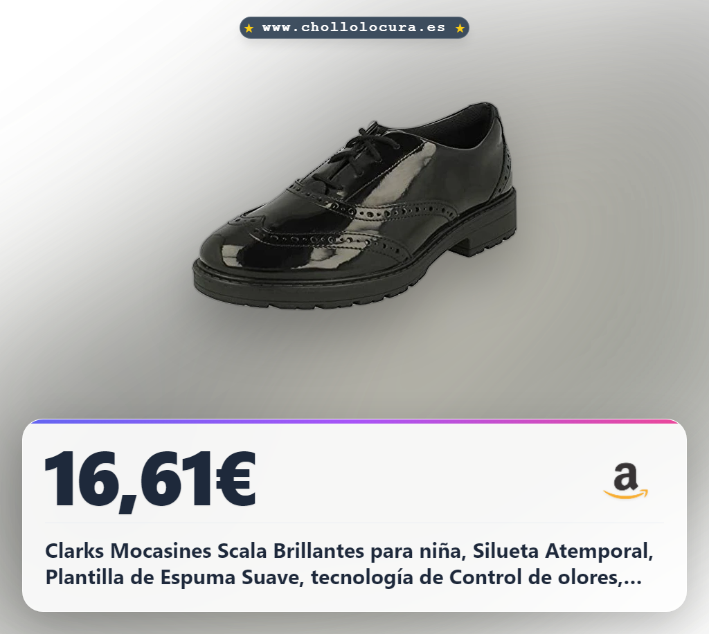 Clarks Mocasines Scala Brillantes para niña, Silueta Atemporal, Plantilla de Espuma Suave, tecnología de Control de olores, Ajuste Amplio Disponible, Black, 35.5 EU