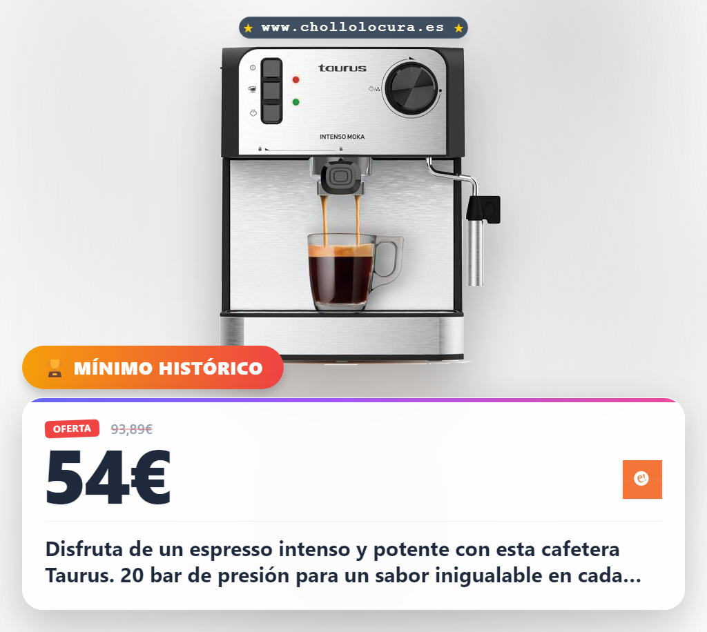 Aprovecha la cafetera espresso Taurus 20bar Moka Intenso con acabado en Inox al mejor precio