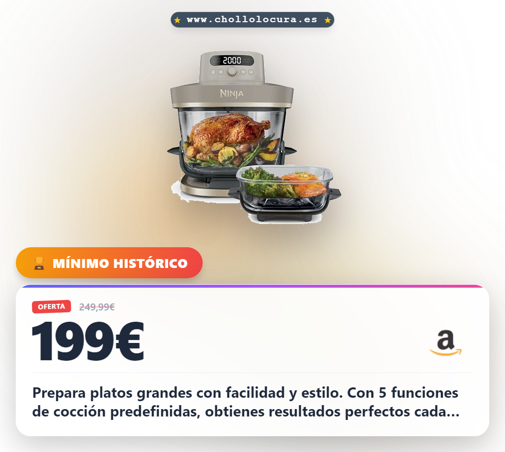 Aprovecha la freidora de aire Ninja CRISPi PRO XL con 5 funciones y recipientes de cristal en oferta histórica