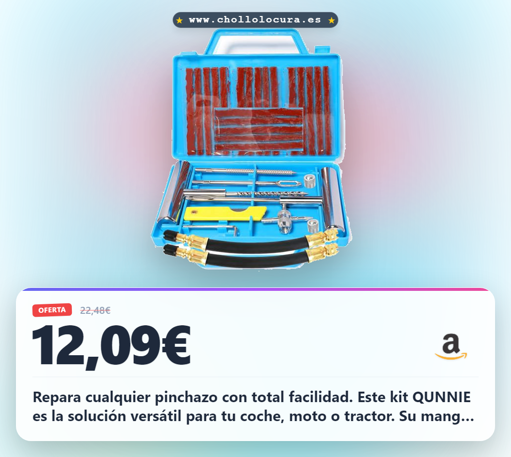 Aprovecha el kit QUNNIE de 32 piezas para reparar pinchazos en coche y moto.