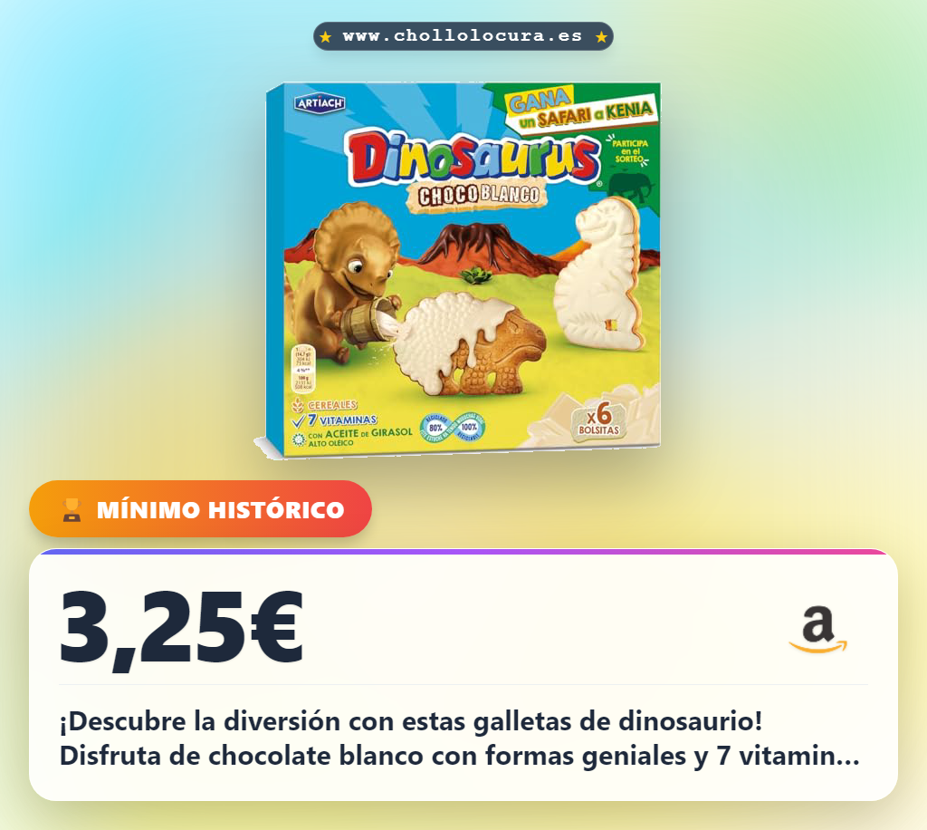 Descubre las galletas de cereales dinosaurio con chocolate blanco y 7 vitaminas a precio de chollo