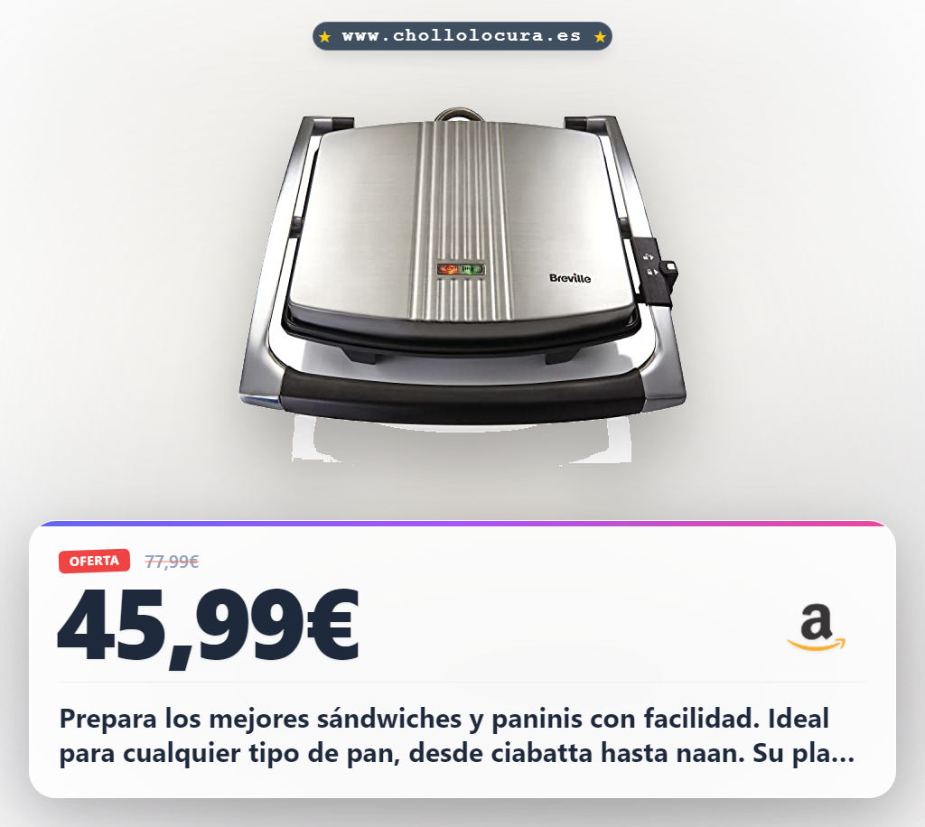 Aprovecha la prensa Breville 4-Slice de acero inoxidable para paninis, ciabatta y tostadas al mejor precio