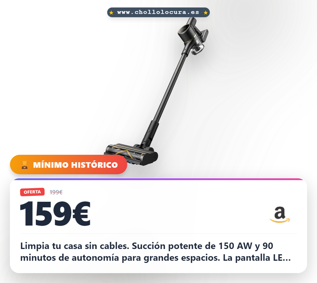 Aprovecha el aspirador sin cable DREAME R20 SE-A con succión 150 AW y pantalla LED en oferta
