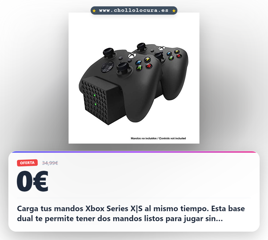 Aprovecha el soporte de carga dual para mandos Xbox Series X|S con diseño negro y carga ininterrumpida