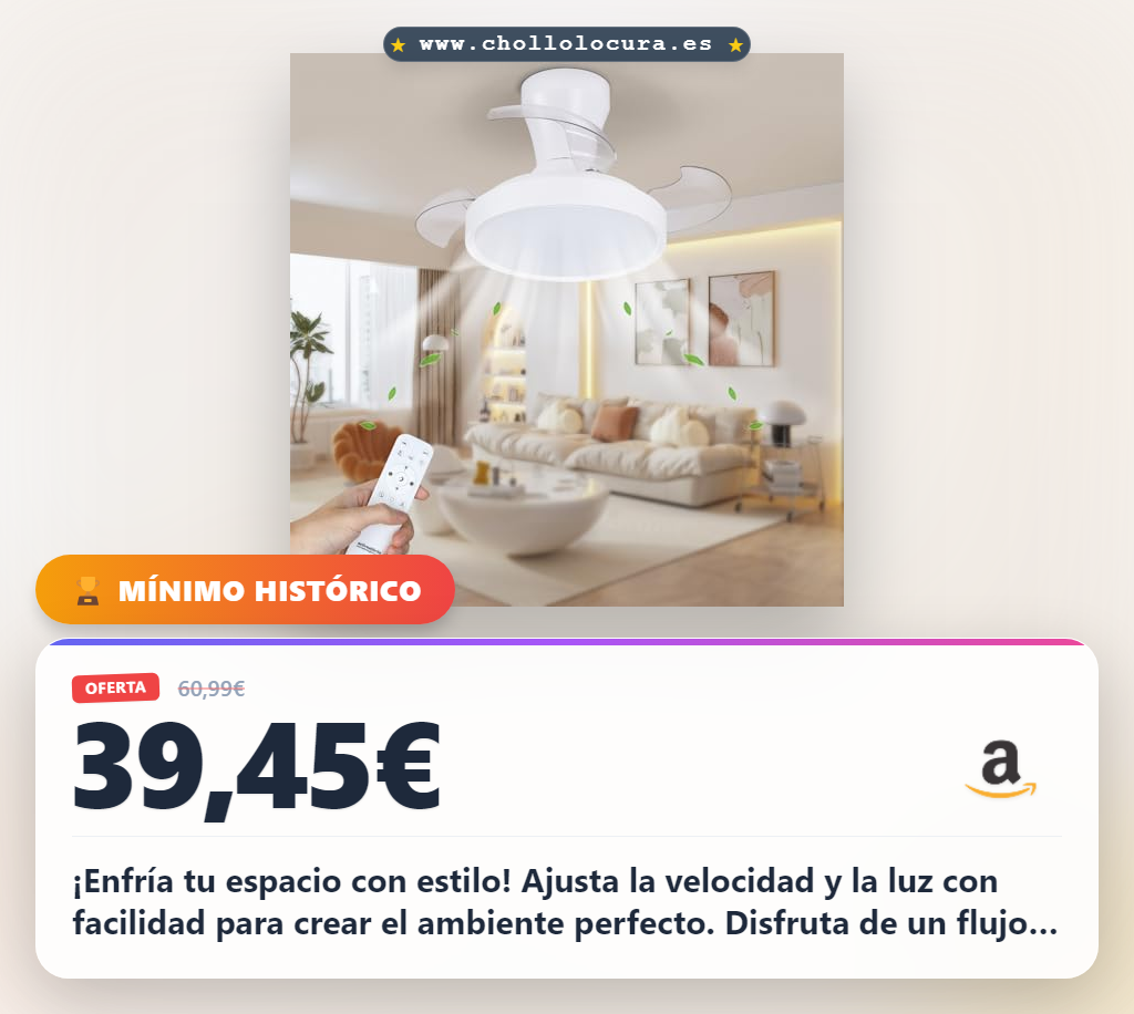 Aprovecha este ventilador de techo con luz DC de 38W y función verano-invierno a precio de chollo garantizado al mejor valor.