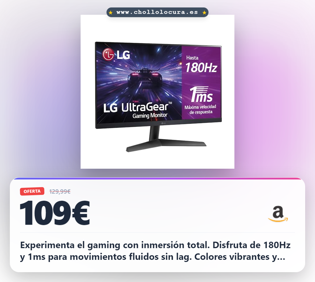 Consigue el monitor gaming LG 27GS60F-B con 180Hz y 1ms para una visualización inmersiva en oferta