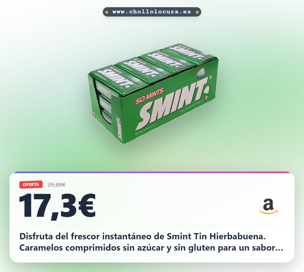 Disfruta el frescor instantáneo de Smint Tin Hierbabuena sin azúcar y sin gluten al mejor precio