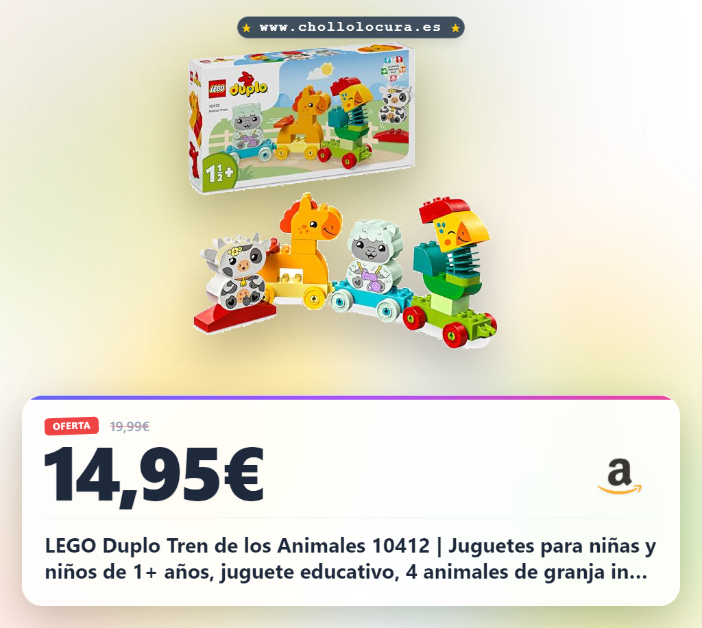 LEGO Duplo Tren de los Animales 10412 | Juguetes para niñas y niños de 1+ años, juguete educativo, 4 animales de granja incl. vaca, regalo de cumpleaños, 19 piezas