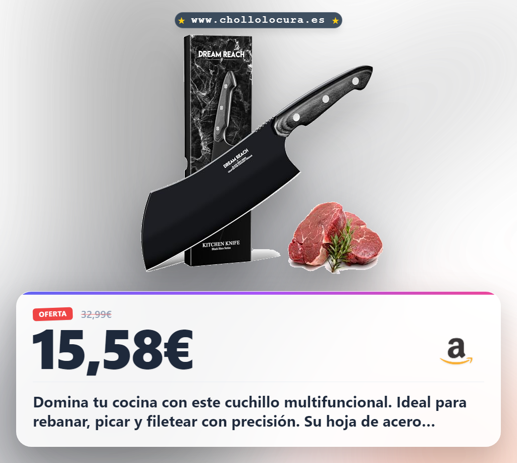 Obtén este cuchillo multifuncional de acero inoxidable con hoja negra y mango ergonómico para cocinar al mejor precio