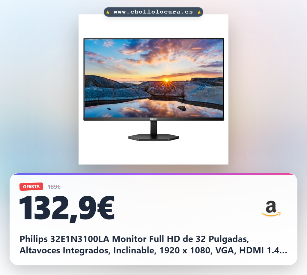 Philips 32E1N3100LA Monitor Full HD de 32 Pulgadas, Altavoces Integrados, Inclinable, 1920 x 1080, VGA, HDMI 1.4, Negro