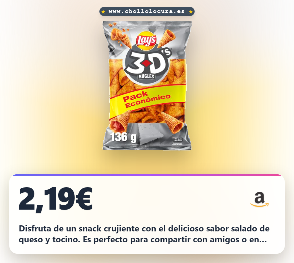 Consigue Lay'S Buggles formato familiar. Disfruta este snack crujiente de queso y tocino a precio de chollo.