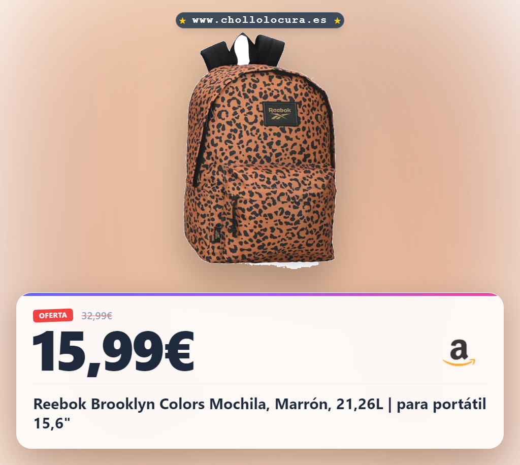 Reebok Brooklyn Colors Mochila, Marrón, 21,26L | para portátil 15,6"
