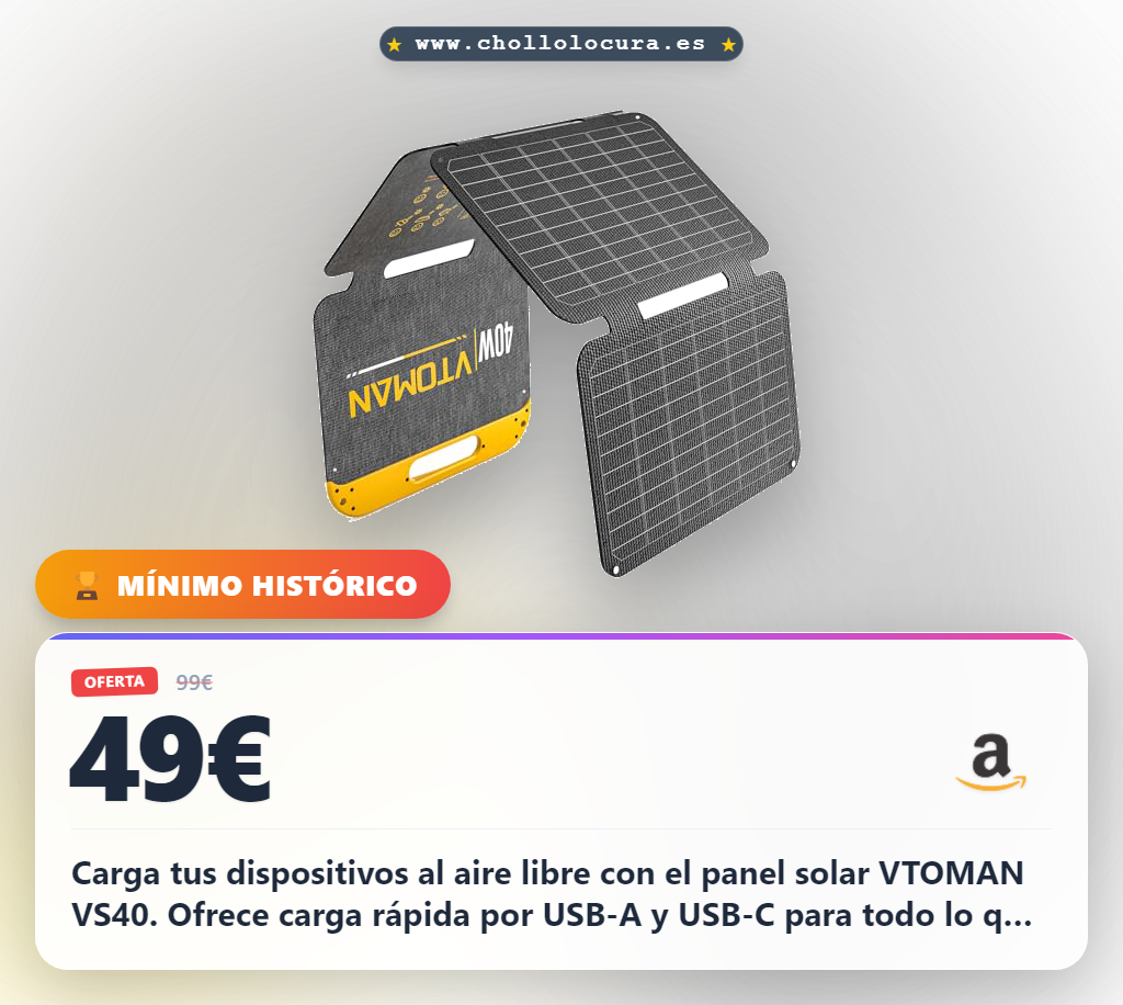 Aprovecha el panel solar portátil VTOMAN VS40 con carga USB dual y resistencia IP67 al mejor precio