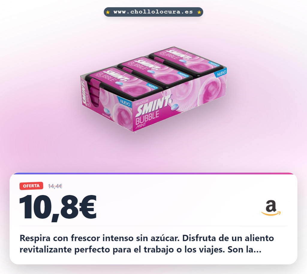 Aprovecha los caramelos sin azúcar Bubblefresh Smint para un aliento fresco y refrescante en oferta