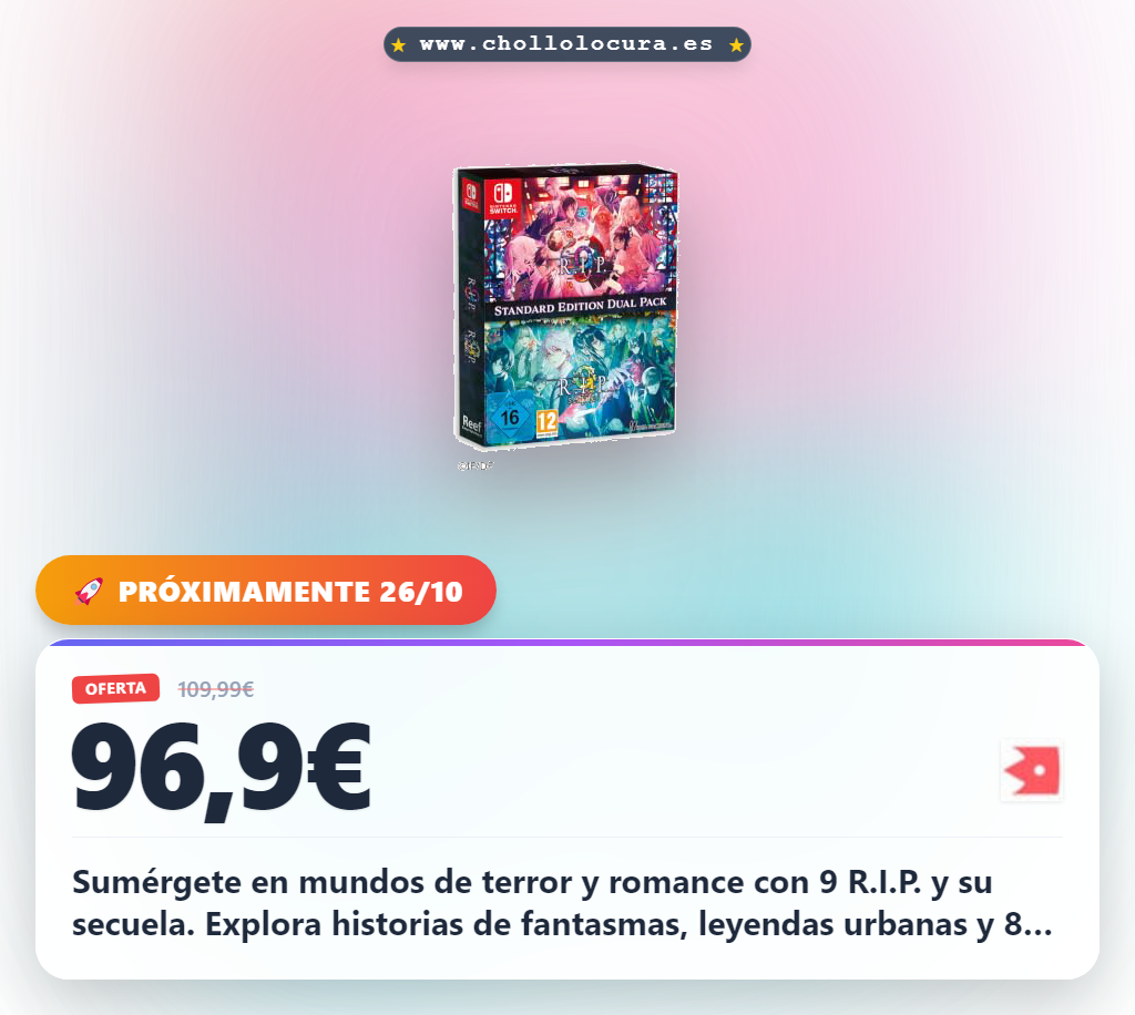 Aprovecha el paquete dual 9 R.I.P. y su secuela para Nintendo Switch. Encuentra historias de terror y romance en oferta.