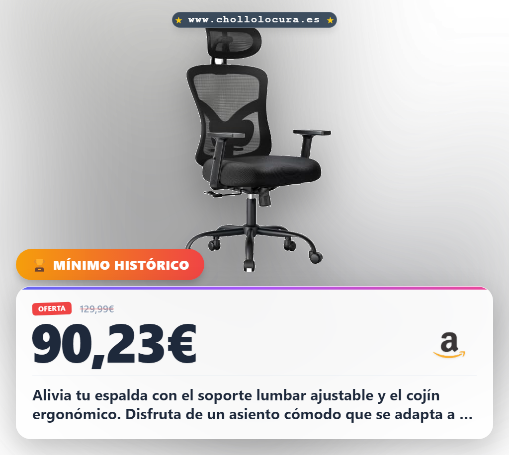 Consigue la silla de oficina ergonómica con soporte lumbar ajustable y malla transpirable en oferta