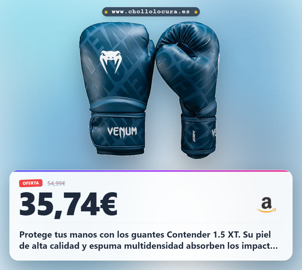 Ahorra en guantes de boxeo Venum Contender 1.5 XT 3D azul marino con piel premium y espuma multidensidad para impacto total.