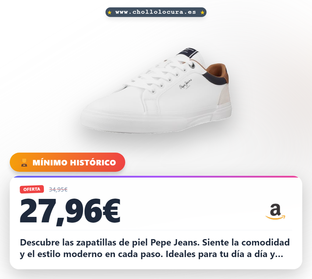 Descubre las zapatillas de piel Pepe Jeans. Siente la comodidad y el estilo moderno en cada paso. Ideales para tu día a día y cualquier ocasión. ¡Aprovecha esta oferta limitada!