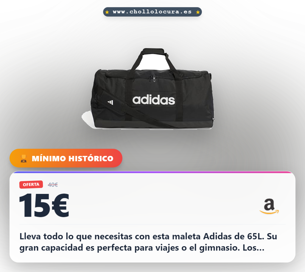 Aprovecha esta bolsa duffel adidas de 65,5 l con poliéster reciclado y bolsillos laterales en oferta histórica para tus viajes