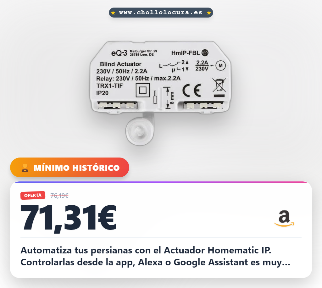 Automatiza tus persianas con el Actuador Homematic IP. Controlarlas desde la app, Alexa o Google Assistant es muy sencillo. Disfruta de la comodidad de tener tu hogar siempre perfecto y seguro.