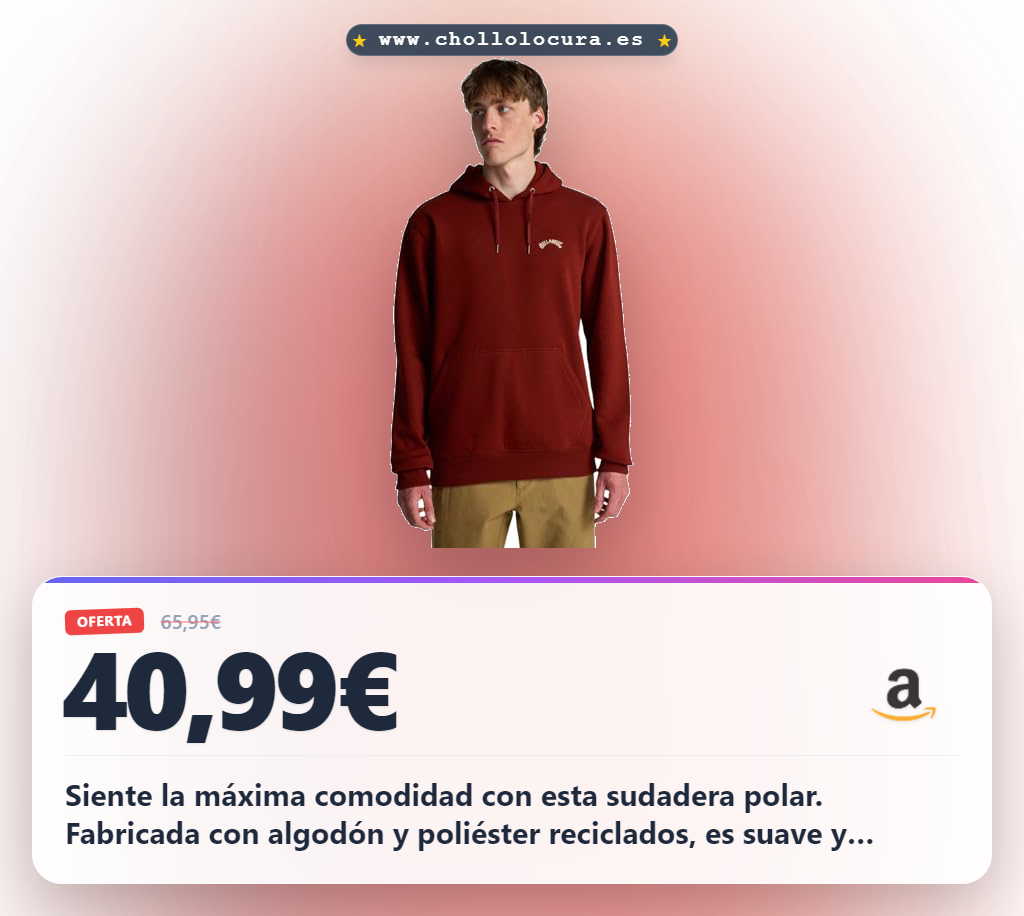 Aprovecha la sudadera BILLABONG Arch PO roja de polar con algodón reciclado en oferta histórica