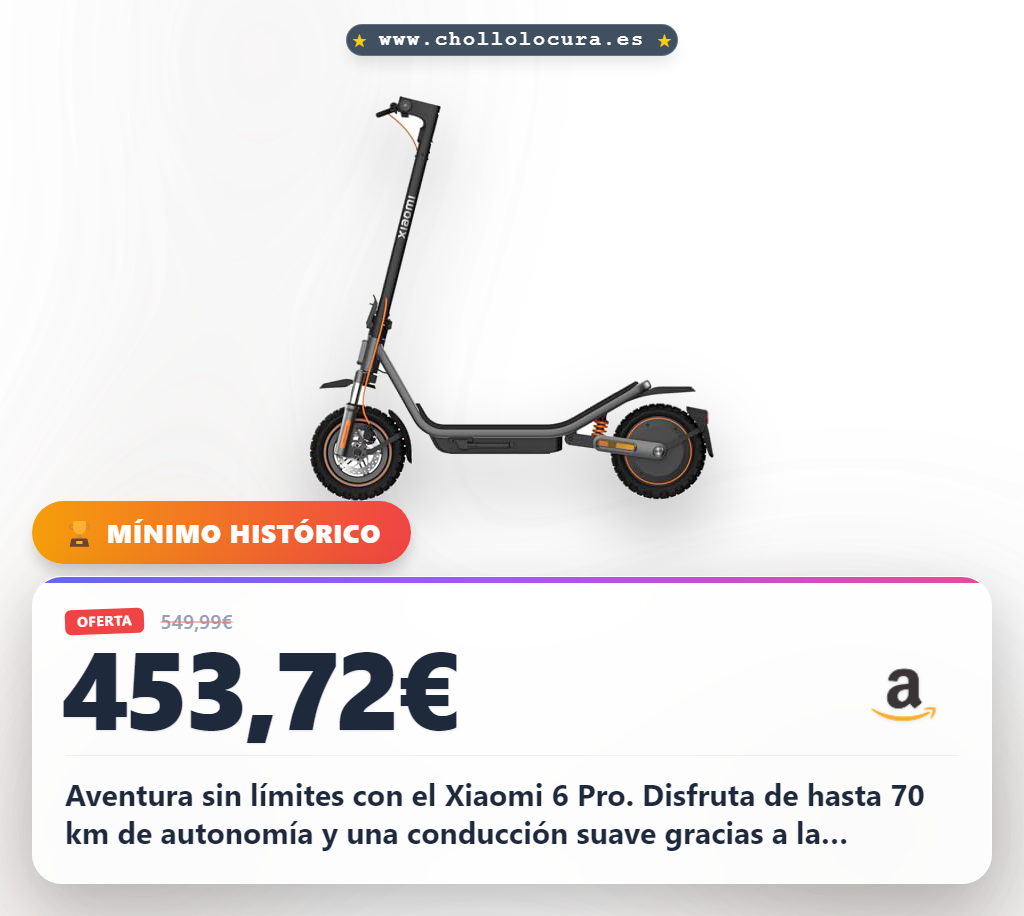 Aprovecha el Xiaomi Scooter 6 Pro de 70km con suspensión todoterreno y frenos dobles en oferta histórica