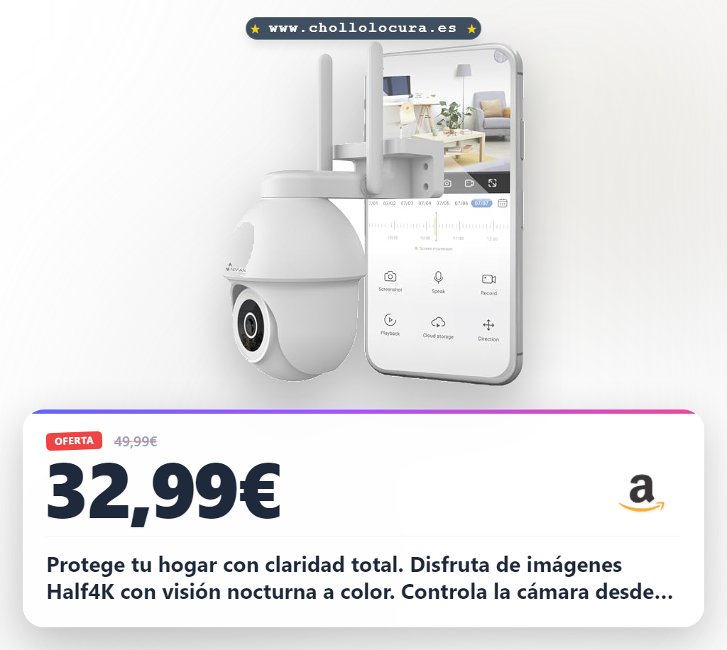 Adquiere la cámara PTZ WiFi Half4K 2.5k con visión nocturna a color y WiFi 6. Disfruta de seguridad total en oferta.