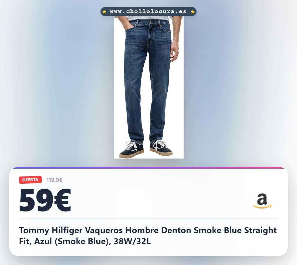 Tommy Hilfiger Vaqueros Hombre Denton Smoke Blue Straight Fit, Azul (Smoke Blue), 38W/32L
