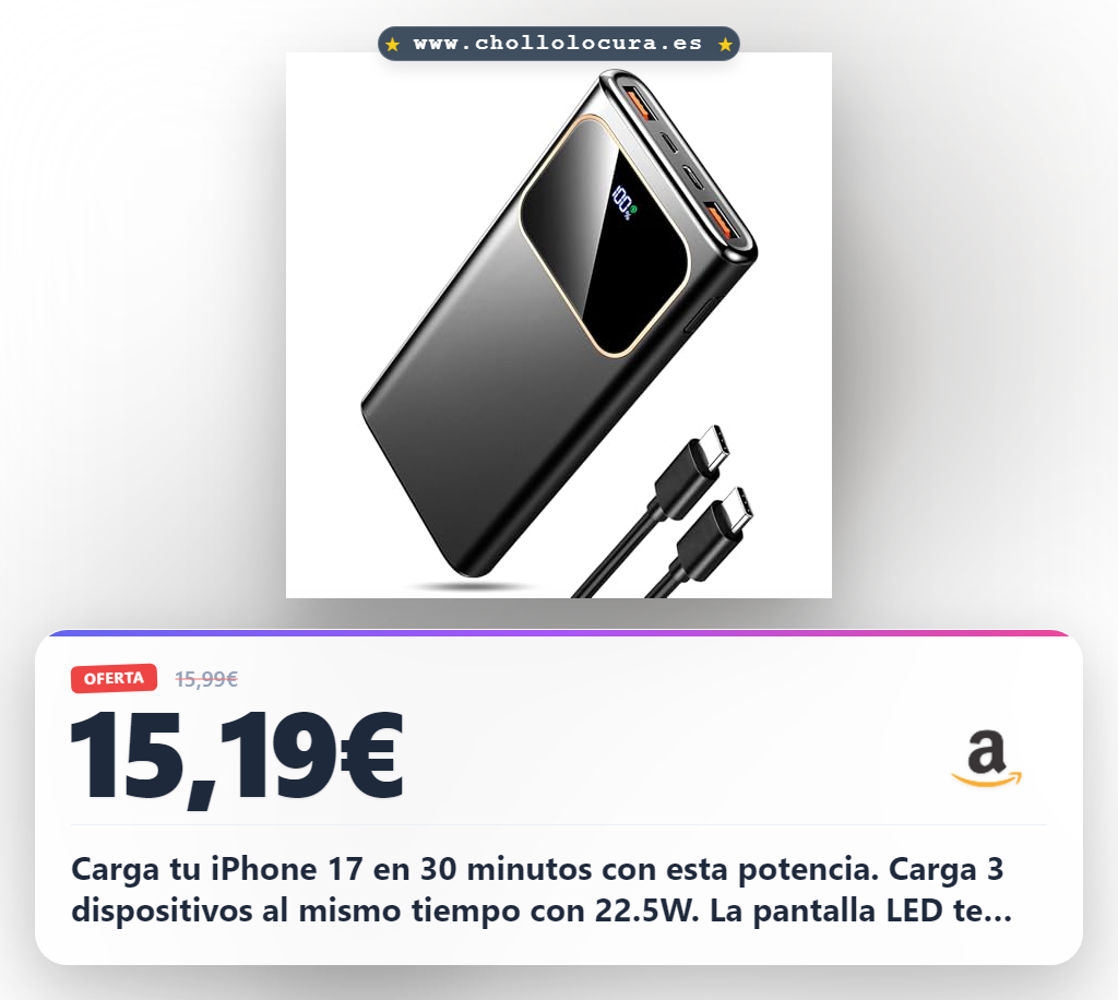 Consigue el cargador portátil 10000mAh 22.5W para iPhone 17 y otros dispositivos en oferta