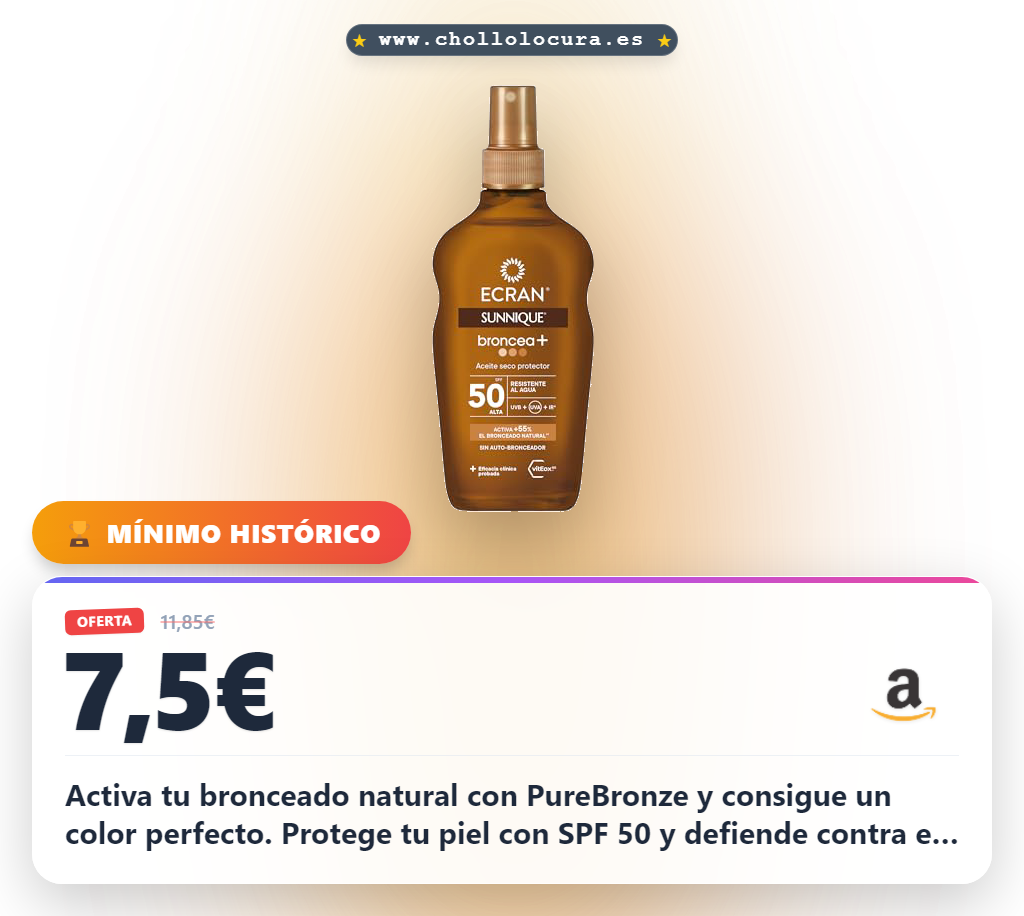 Adquiere el aceite solar PureBronze SPF 50 para un bronceado natural y protección alta al mejor precio
