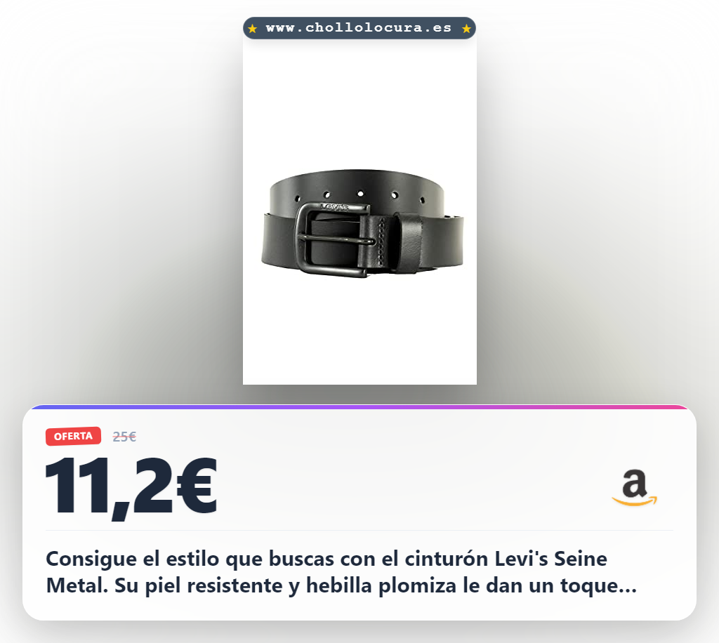 Consigue el cinturón Levi's Seine Metal en oferta: piel resistente y hebilla plomiza para looks elegantes