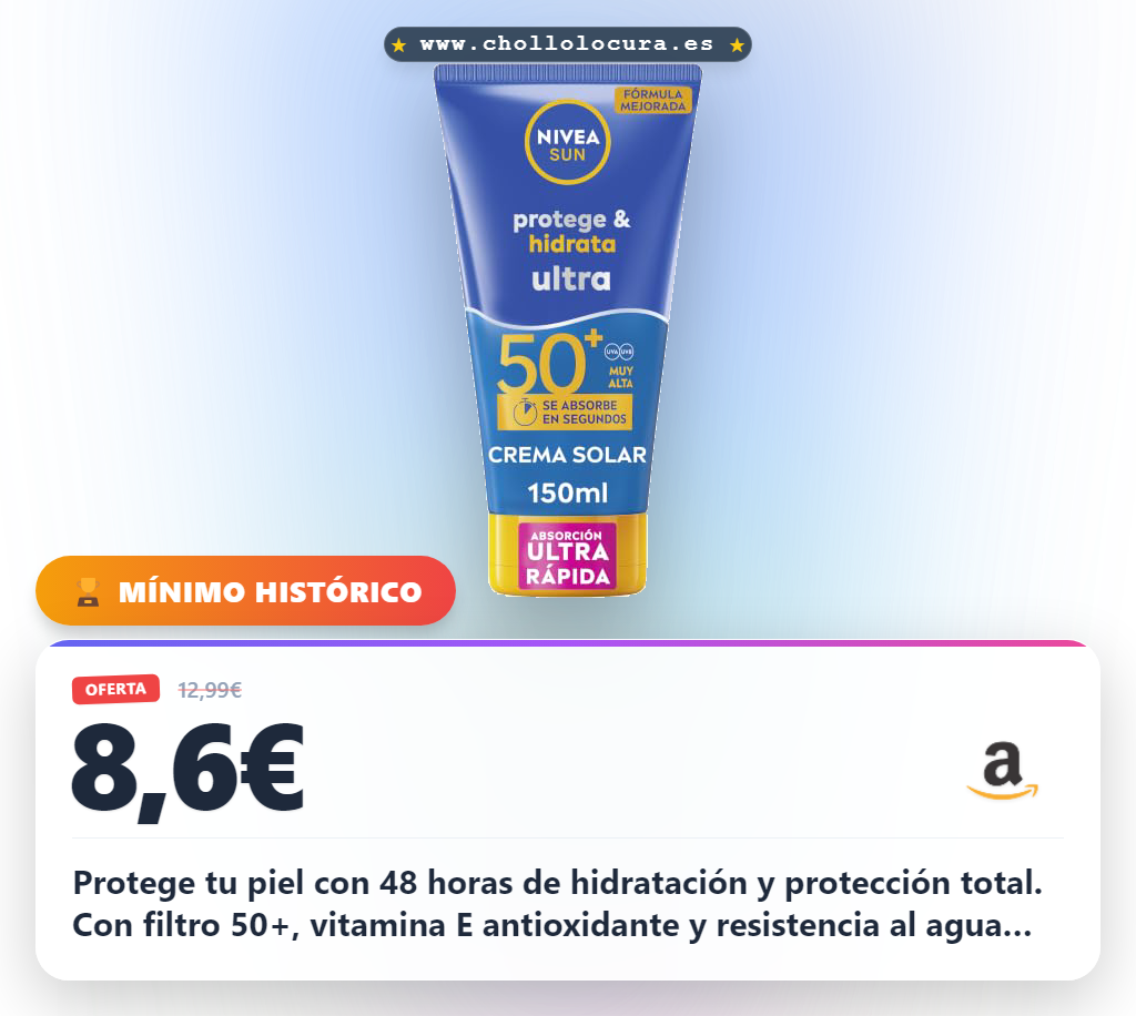 Consigue crema solar Nivea Sun 50+ con 48h de hidratación y protección ultra resistente al agua